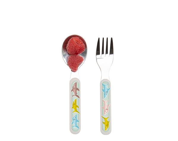 Smiley Shark Silverware Set (Fork + Spoon) de Sugarbooger