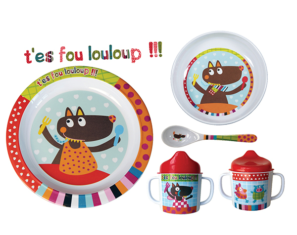 Coffret Louloup Assiette, Nouveau Bol, Cuillère, et Mug de Ebulobo