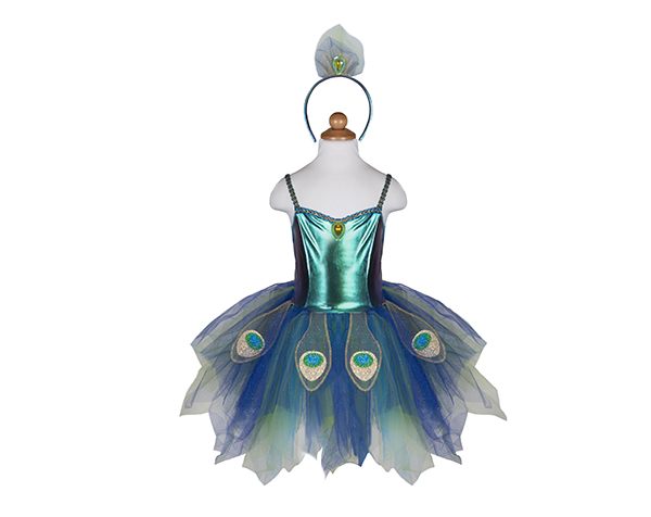 Pretty Peacock Dress w/Headband SIze 5-6 de GP Disfraces