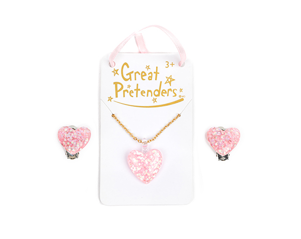 Boutique Glitter Heart Clip on Earrings assorted de Great Pretenders
