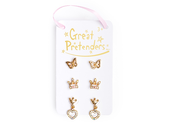 Boutique Royal Crown Studded Earrings 3 Pairs de Great Pretenders