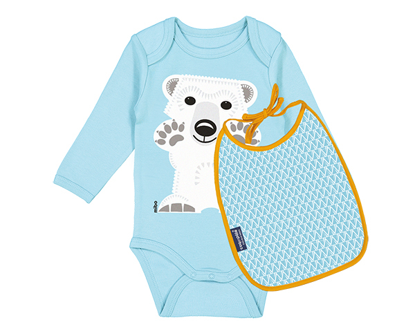 Polar Bear Blue Birth Gift Set Body Suit Long Sleeves + Bib + Box 3/6m de Coqenpâte Primavera Verano 2023