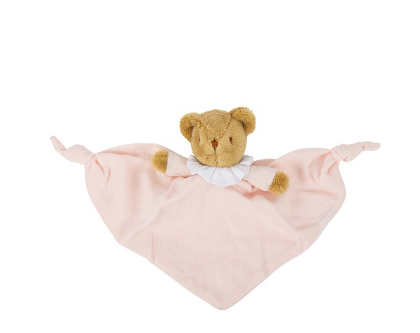 Ours Triangle Doudou avec Hochet 20Cm - Coton Bio Rose Poudré de Trousselier