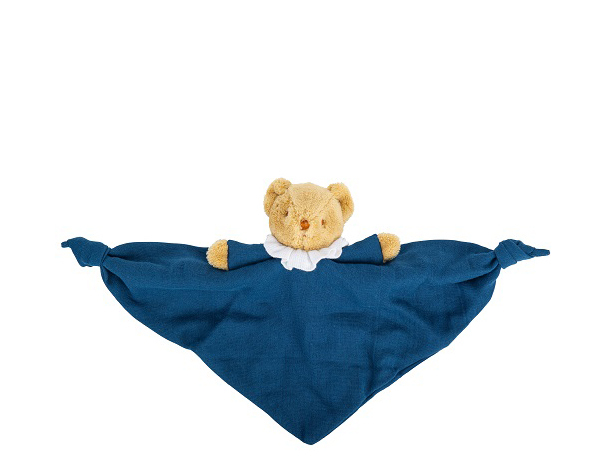 Ours Triangle Doudou avec Hochet 20Cm - Coton Bio Bleu Denim de Trousselier