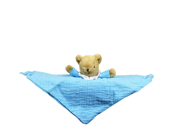 Ours Triangle Doudou avec Hochet 20Cm - Coton Bio Bleu Ciel de Trousselier