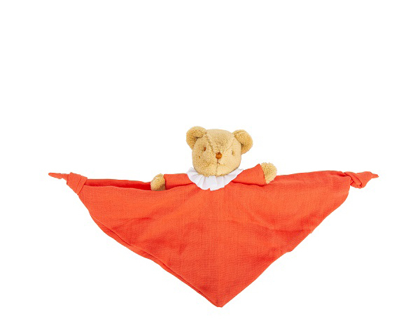 Ours Triangle Doudou avec Hochet 20Cm - Coton Bio Corail de Trousselier