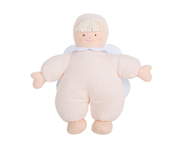Ange Doudou avec Hochet 20Cm - Coton Bio Rose Poudré de Trousselier