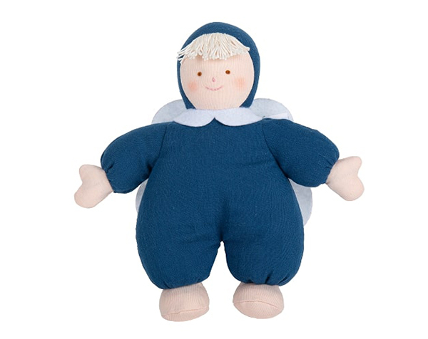Ange Doudou avec Hochet 20Cm - Coton Bio Bleu Denim de Trousselier