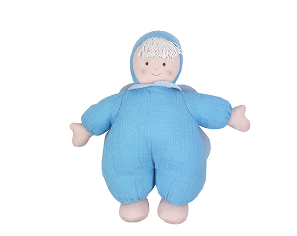 Ange Doudou avec Hochet 20Cm - Coton Bio Bleu Ciel de Trousselier