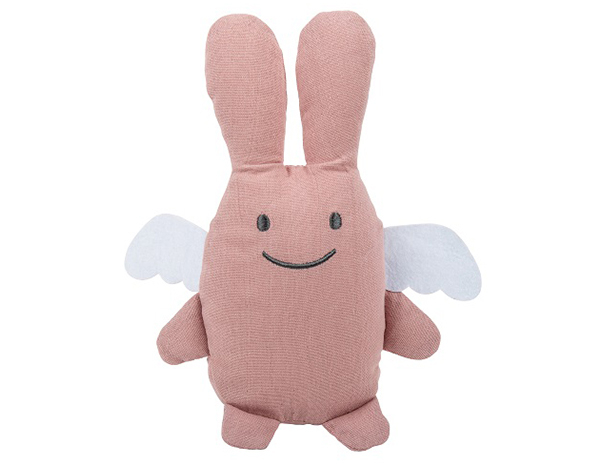 Ange Lapin Doudou  avec Hochet 20cm - Coton Bio Vieux Rose  de Trousselier