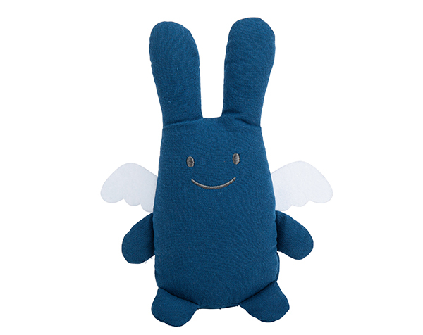 Ange Lapin Doudou avec Hochet 20Cm - Coton Bio Bleu Denim de Trousselier