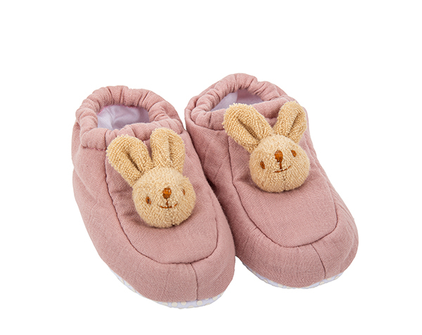 Chaussons Lapin 0-2 ans - Coton Bio Vieux Rose de Trousselier