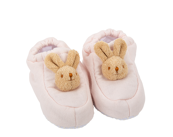 Chaussons Lapin 0-2 ans - Coton Bio Rose Poudré de Trousselier