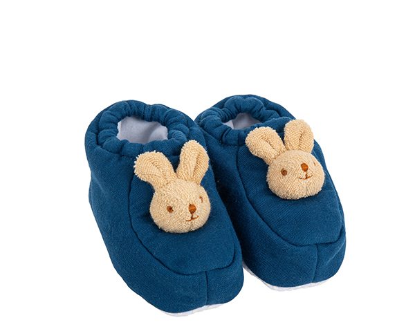 Chaussons Lapin 0-2 ans - Coton Bio Bleu Denim de Trousselier