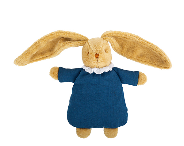 Lapin Nid d'Ange Doudou avec Hochet 20Cm - Coton Bio Bleu Denim de Trousselier