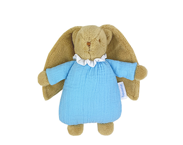 Lapin Nid d'Ange Doudou avec Hochet 20Cm - Coton Bio Bleu Ciel de Trousselier