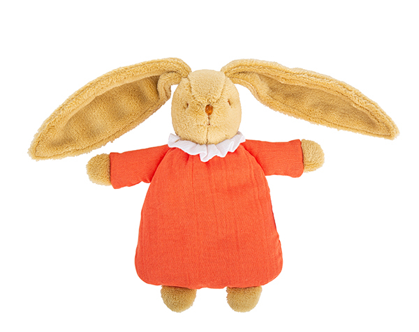 Lapin Nid d'Ange Doudou avec Hochet 20Cm - Coton Bio Corail de Trousselier