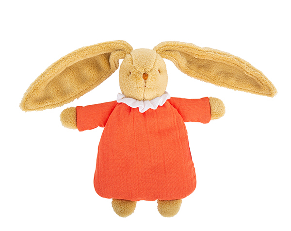 Lapin Nid d'Ange Doudou Musical 25Cm - Coton Bio Corail de Trousselier