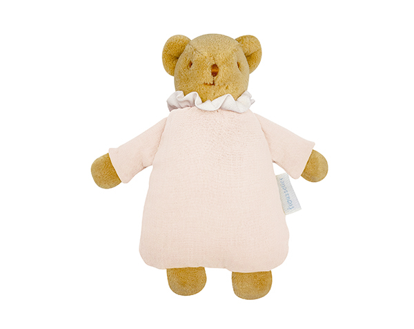 Ours Nid d'Ange Doudou avec Hochet 20Cm - Coton Bio Rose Poudré de Trousselier