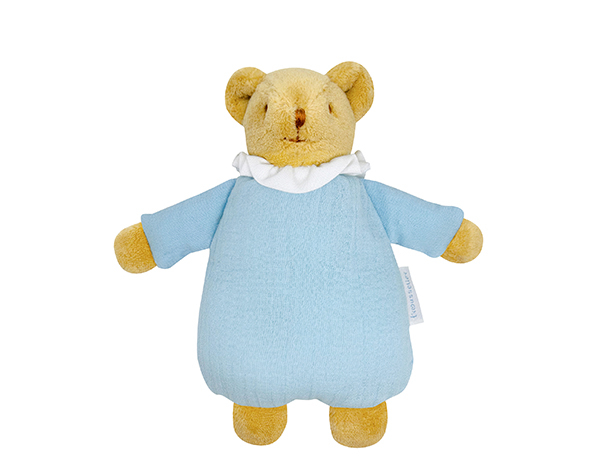 Ours Nid d'Ange Doudou avec Hochet 20Cm - Coton Bio Bleu Ciel de Trousselier