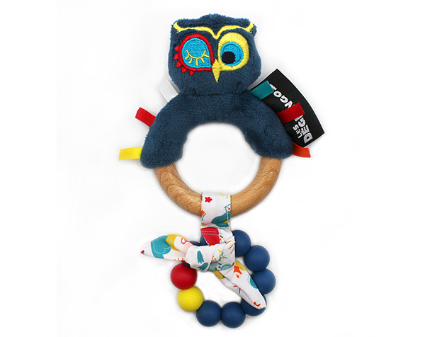 Astros The Owl Silicone & Wood Teething Ring  de Les Déglingos