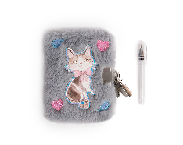 Cuddle Cat Mini Furry Journal with Lock & Pen, Grey de GP NOVEDADES 