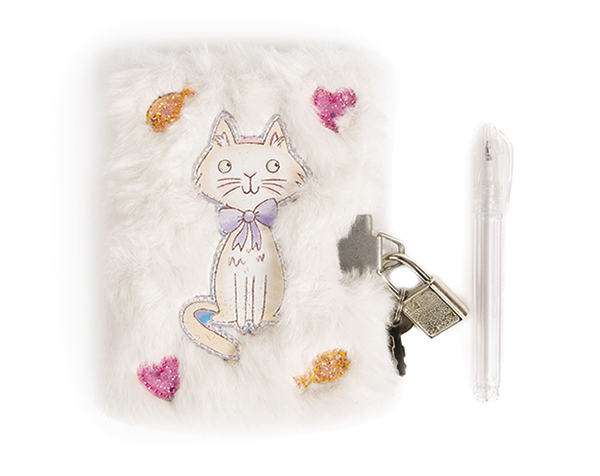 Cuddle Cat Mini Furry Journal with Lock & Pen, White de GP NOVEDADES 