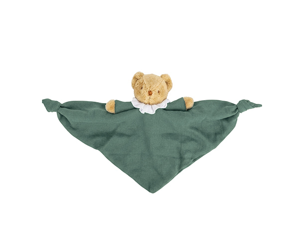 Ours Triangle Doudou avec Hochet 20Cm - Coton Bio Vert Canard de Trousselier