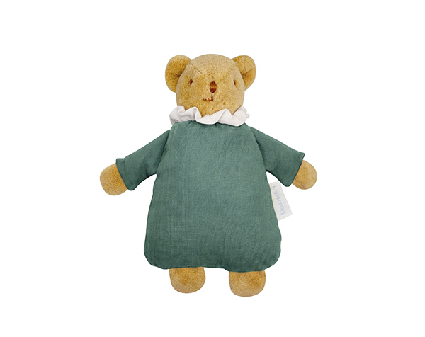 Ours Nid d'Ange Doudou avec Hochet 20Cm - Coton Bio Vert Carnard de Trousselier